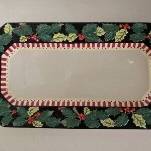 Christmas Ceramic serving platter, 10.5" by 20", MacKenzie Childs look, holly